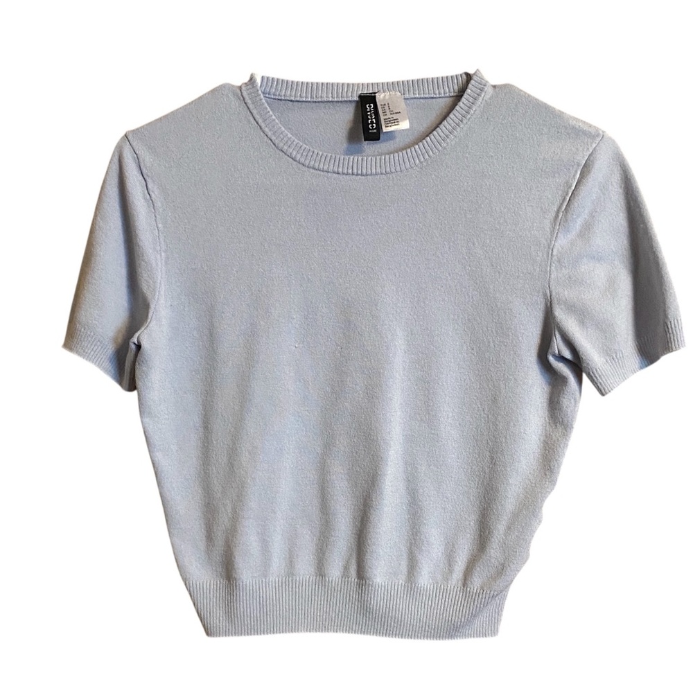 Divided Cropped Short Sleeve Sweater Powder Blue Small